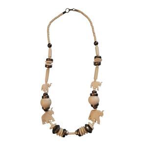 Elephant Beaded Necklace in Cream and Brown